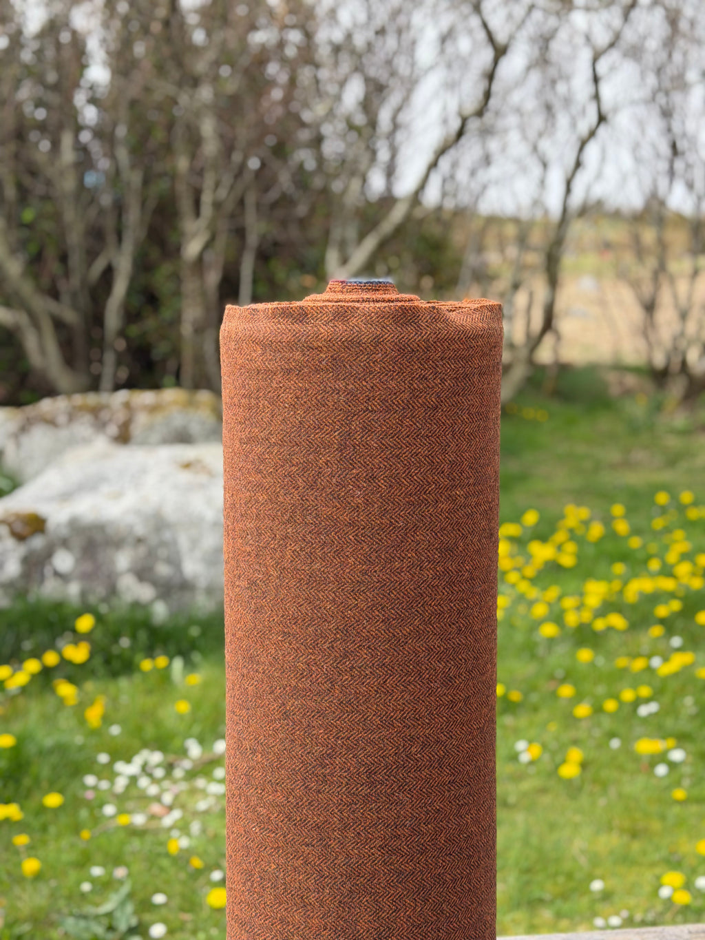 Chocolate and Orange Herringbone Harris Tweed